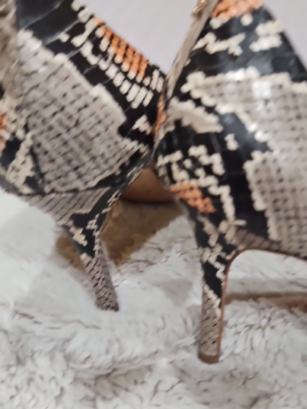 Coach Snake-Print Pointed Toe Pumps in Black and Cream with Peach Accents - Picture 5 of 6